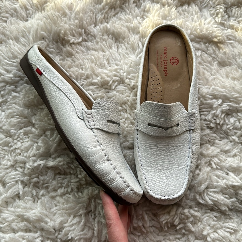Marc Joseph White Leather Mules‎